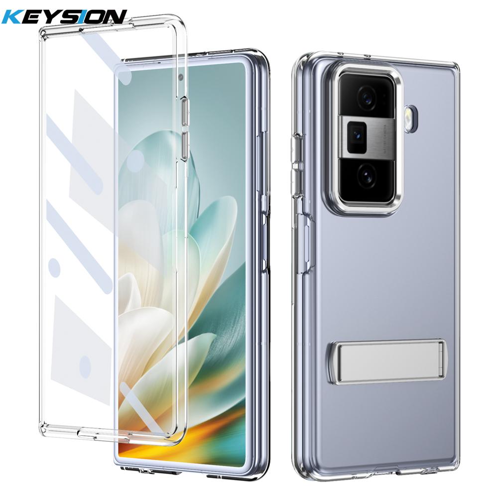KEYSION Прозрачный чехол для Huawei HONOR Magic Vs3 Hard PC Metal Kickstand Противоударный чехол для телефона со стеклянным защитным экраном