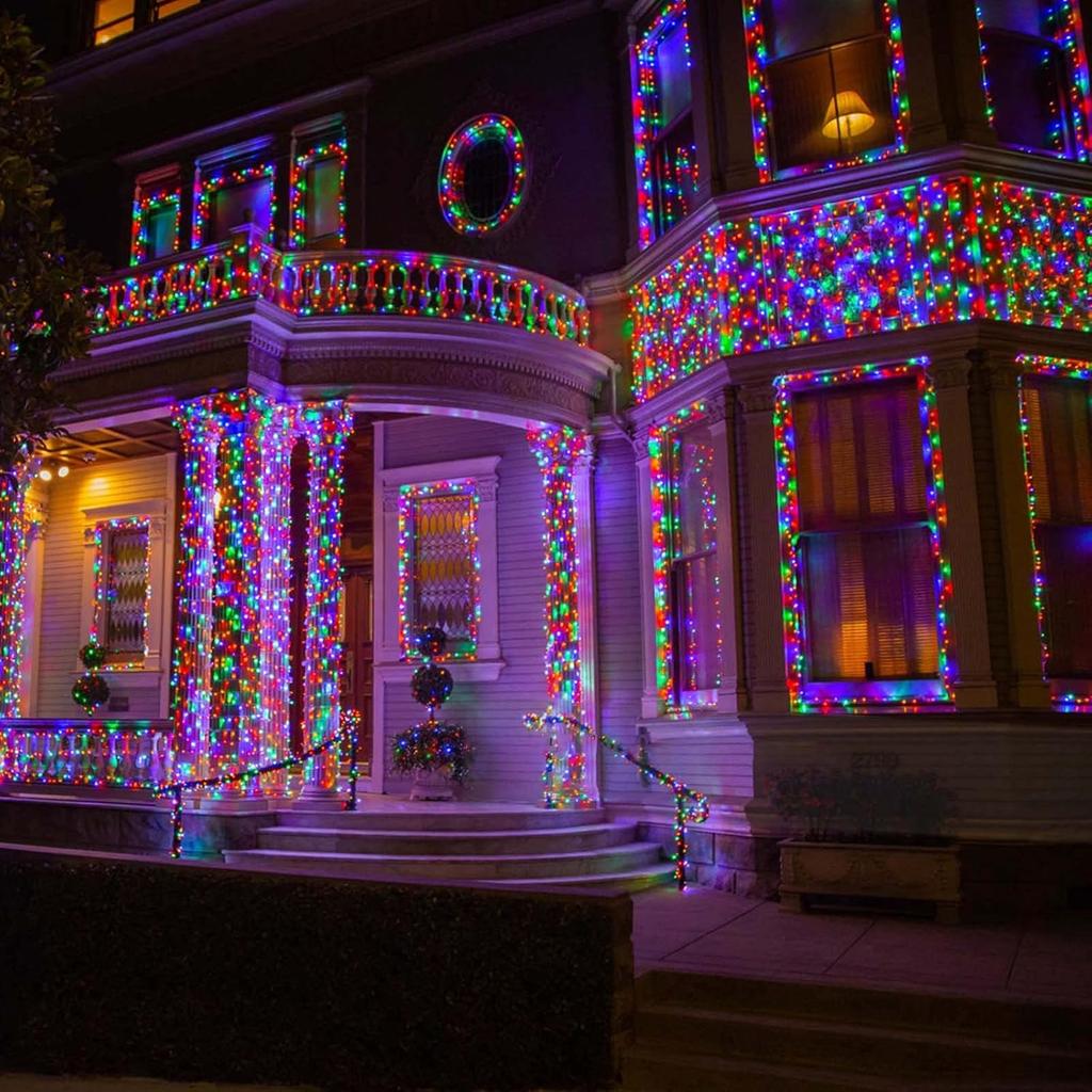 Multicolor Super-Long 2-Pack Each 85FT Solar String Lights Outdoor, Waterproof Green Wire 8 Lighting Modes 480 LED Solar Christmas Lights for Garden