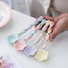 4PCS Cute Ceramic Flower Soup Spoon Kawaii Korean Ice Cream Hand Painted Dessert Spoon with Long Handle Kitchen Tableware Accessories