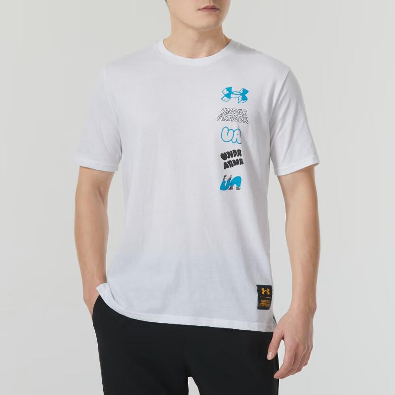 Under Armour Letter Print Training Breathable Casual Crew Neck Short Sleeve T-Shirt Men Tops White 1366420-100