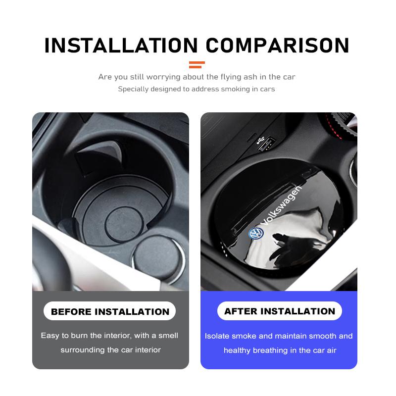 Car LED Ashtray Stainless Steel Liner Smoke Isolating Container For Volkswagen VW Polo Jetta Sagitar Magotan Passat B5 B6 B7 CCKD6