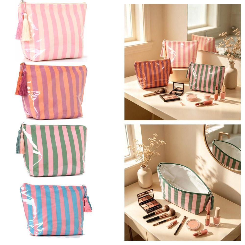 PVC Toiletry Pouch Striped Travel Pouch Multipurpose Makeup Organizer  Women