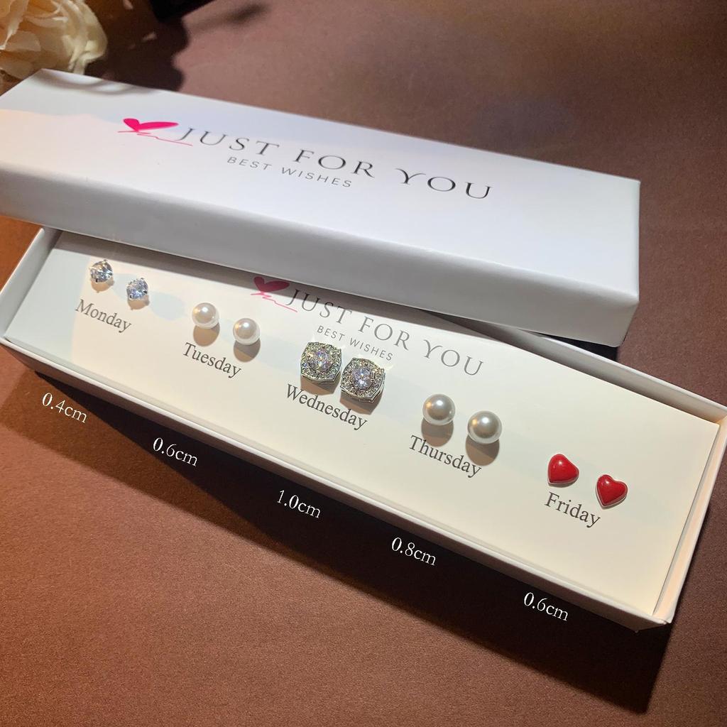 Набор серег-пуссетов в форме сердца с цирконом, цветком и жемчугом для женщин