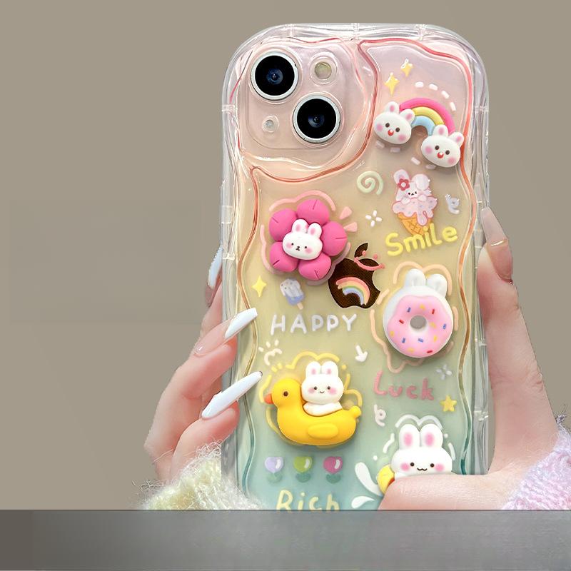 Подходит для чехла для мобильного телефона Huawei P60 Mate50pro Нишевый Противоударный Honor 70 Прозрачный цвет Трехмерная цепочка с кроликом