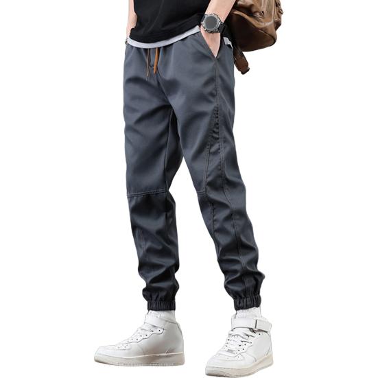 Весна Осень Мужские брюки-карго Свободные эластичные брюки на завязках на талии Множество карманов Однотонные спортивные брюки больших размеров с резинкой на щиколотке Повседневные брюки Ninth