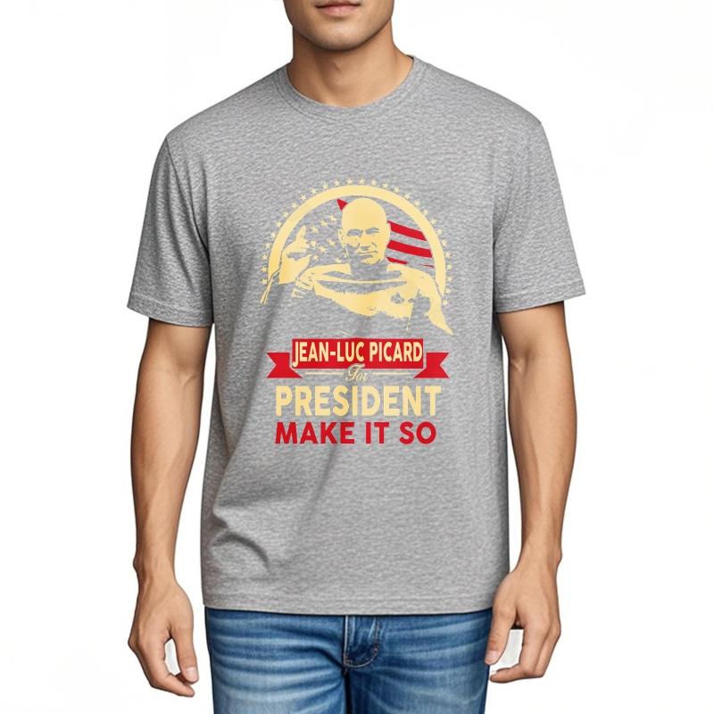 Unisex teeshirt Vintage Classic Tshirt Jean Luc Picard President Make Adult Solid Color Tshirt Classic Everyday Tees Streetwear