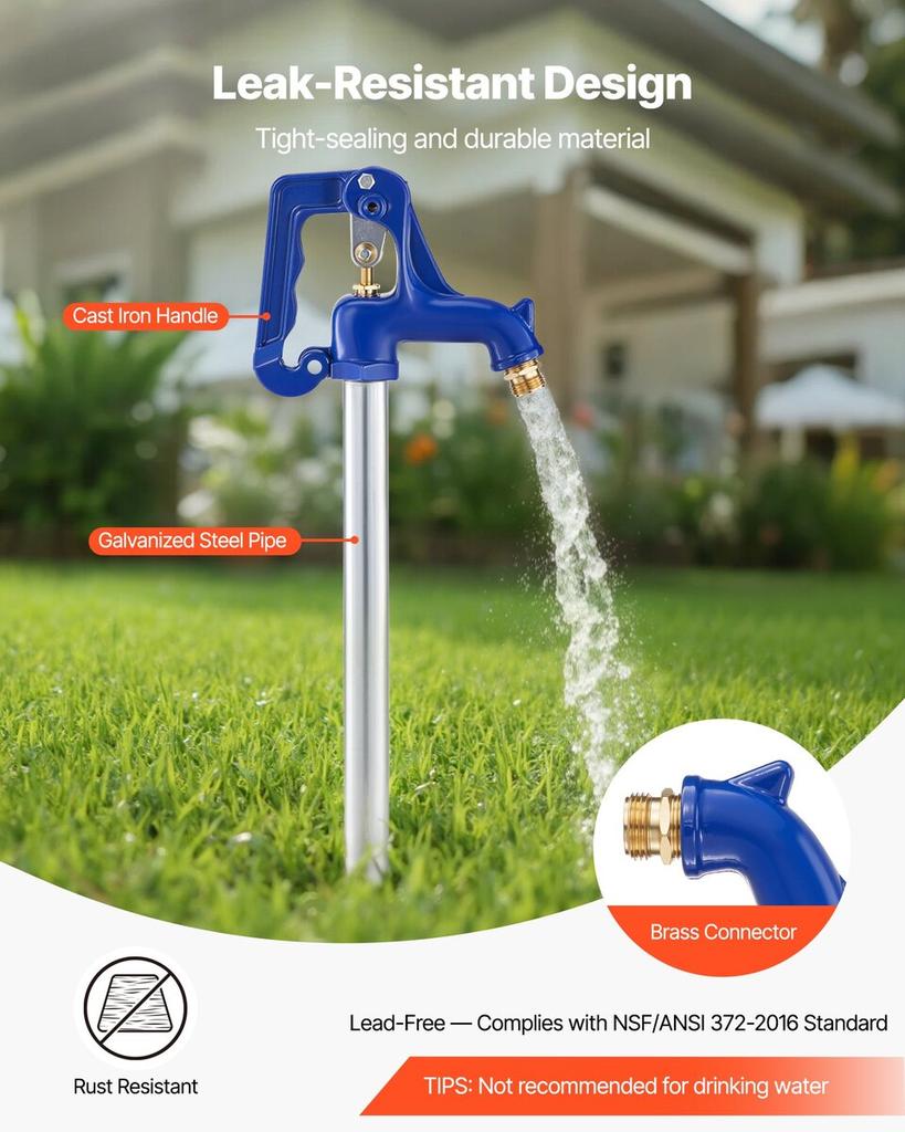 Frost Proof Yard Hydrant, 1895mm Freeze-Proof Outdoor Faucet with 1219.2mm Bury Depth, G 3/4" Pipe Connection & Hose Coupling, No Lead Freezeless
