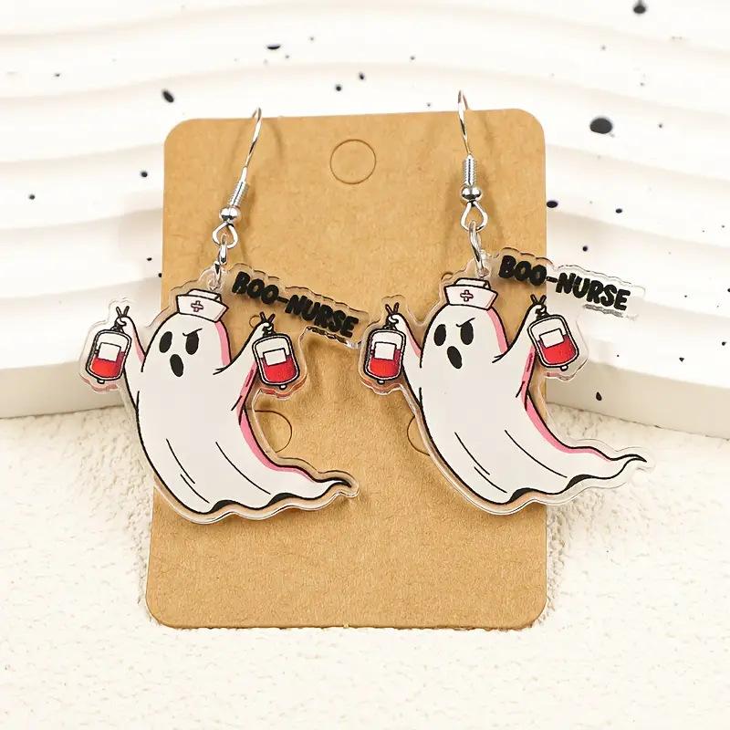 European and American cross-border explosion Halloween funny ghost earrings flat acrylic nurse's day syringe ghost earrings
