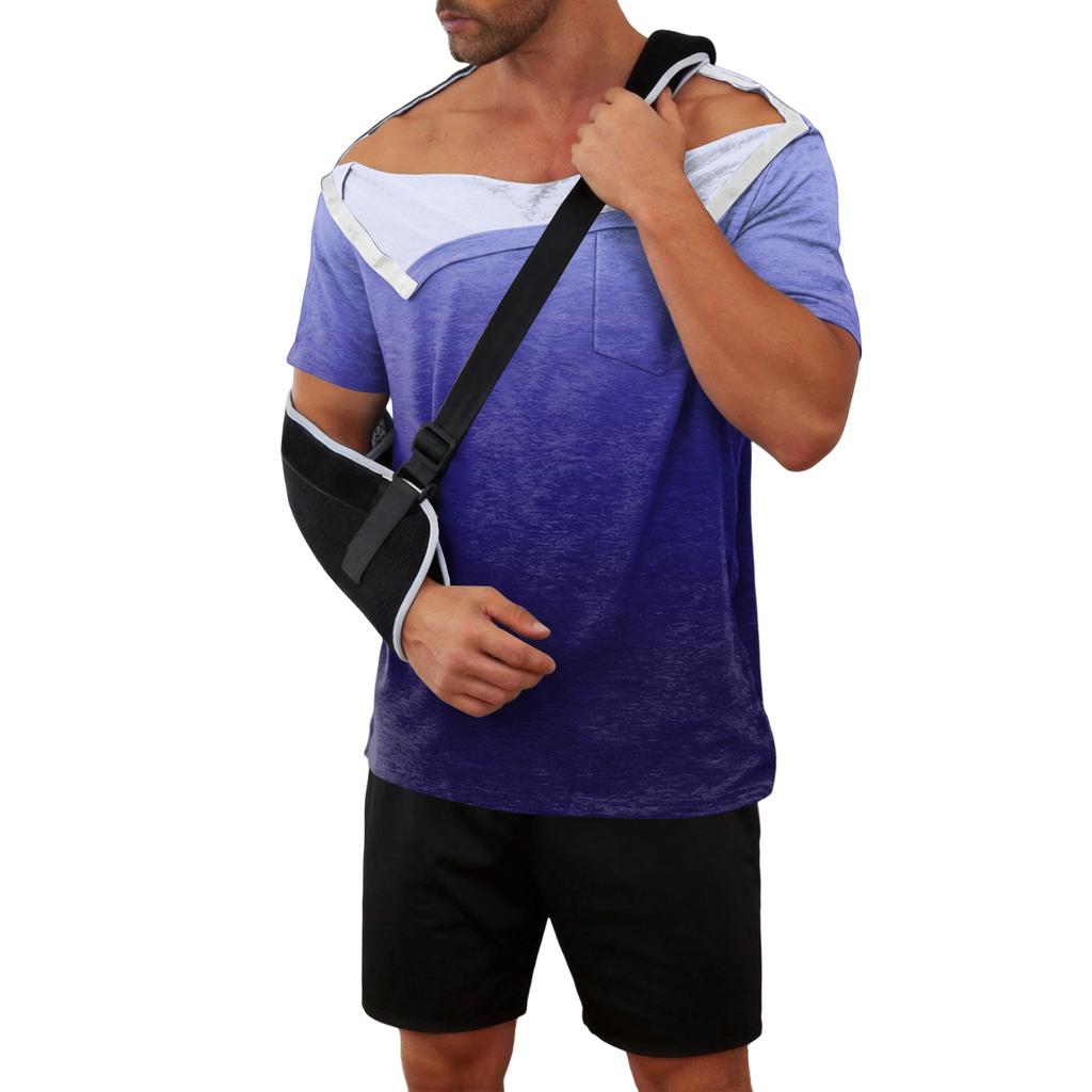 Men’s Gradient Print Recovery Shirt Full Front Short Sleeve Adaptive Top with Side Closures for Easy Dressing and Access