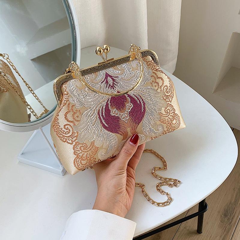 Fashion Silk Bag Tote Shoulder Crossbody Chain Women Handbag Embroidery Chinese Cheongsam Female   Bags Clutch Purse