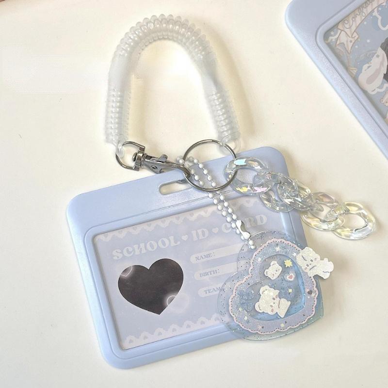 Kawaii Baby Blue Milk Pink Держатель для фотокарт Кредитный ID Банковская карта Фото Дисплей Держатель автобусной карты Защитный чехол Подвеска