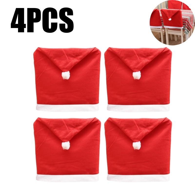 Красная шапка Санты Рождественские чехлы на стулья Растягивающиеся чехлы на обеденные стулья для Рождества Кухонный стол Праздничная вечеринка Домашний декор