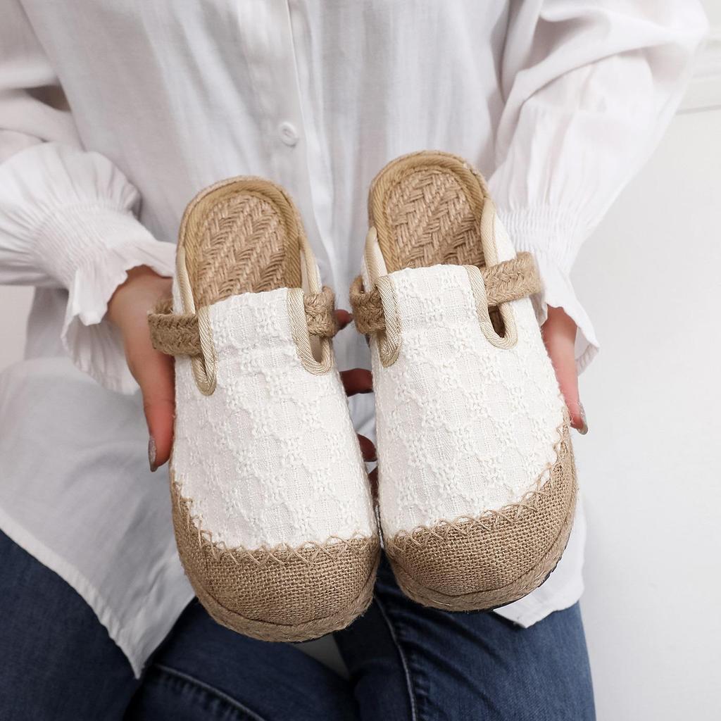 2025 Весна и Осень Женская Элегантная Льняная Обувь в Национальном Стиле - Дышащие, Большие Носки, Тапочки в Стиле Колледжа