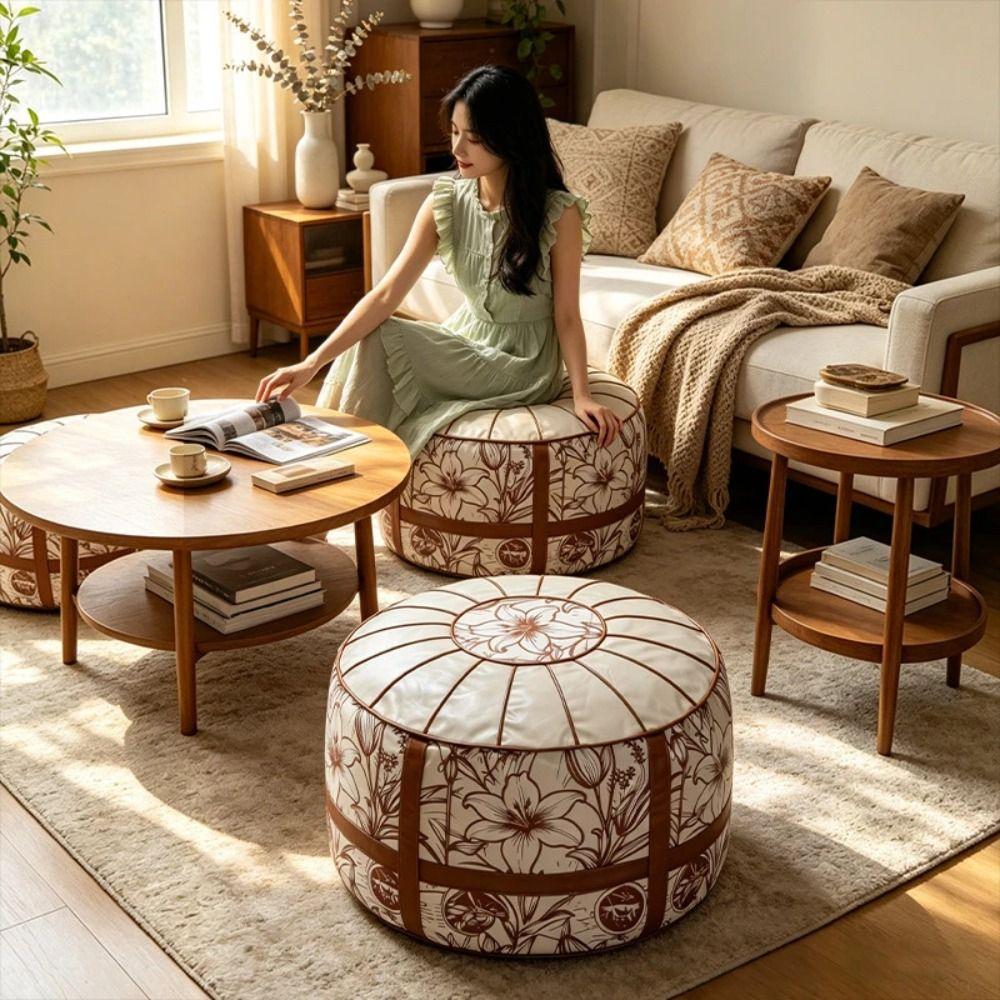 Fillable Design Ottoman Pouf Boho Pattern Storage Ottoman New Footstool Cover Home Use