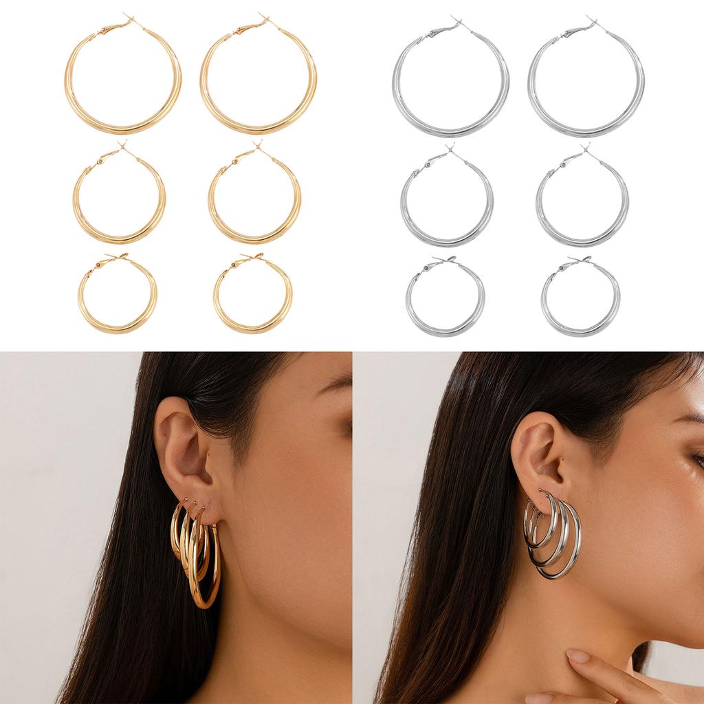 Elegant Large and Small Hoop Earrings Beautiful Hoop Earrings Mix Sizes Elegant Round Ear Decoration for Parties Dates