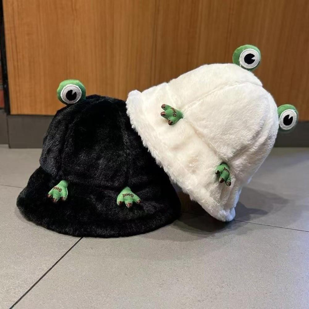 Thickened Plush Bucket Hat Round Top Winter Hat Fashion Warm Hat Outdoor Wear