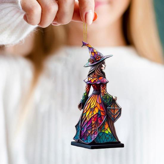 Halloween Pendant Acrylic Witch Fairy Hanging Ornaments Colorful Butterfly Wings Pendant for Car Bag Halloween Decor