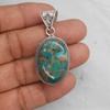 Oval Cab Green Copper Turquoise 925 Sterling Silver Pendant, Designer Turquoise Pendant