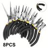 8pcs/set, Multifunctional Pliers Set - Round Curved Needle Nose Pliers for Indoor and Outdoor Repairs