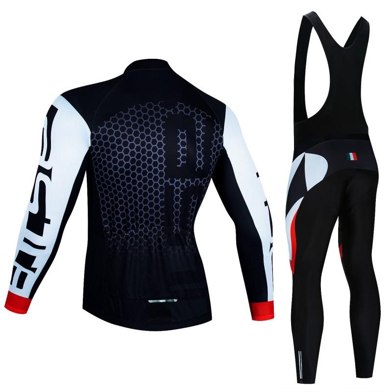 Mens Winter Cycling Jersey Bib Pants Set Breathable Warm Long Sleeve Thermal Kit Road Bike Riding