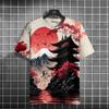 Japanese Style Men's T-Shirt Warrior Pattern Printed T-Shirts Casual Loose Short Sleeved Tees Oversized Men Clothing Tops Summer