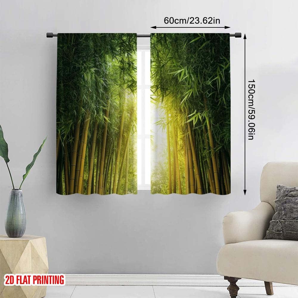 2 шт., 2D плоская печать Шторы Рулонные шторы Бамбук Рассвет Универсальный Прочный Полиэстер (без удилища) Домашний декор для гостиной