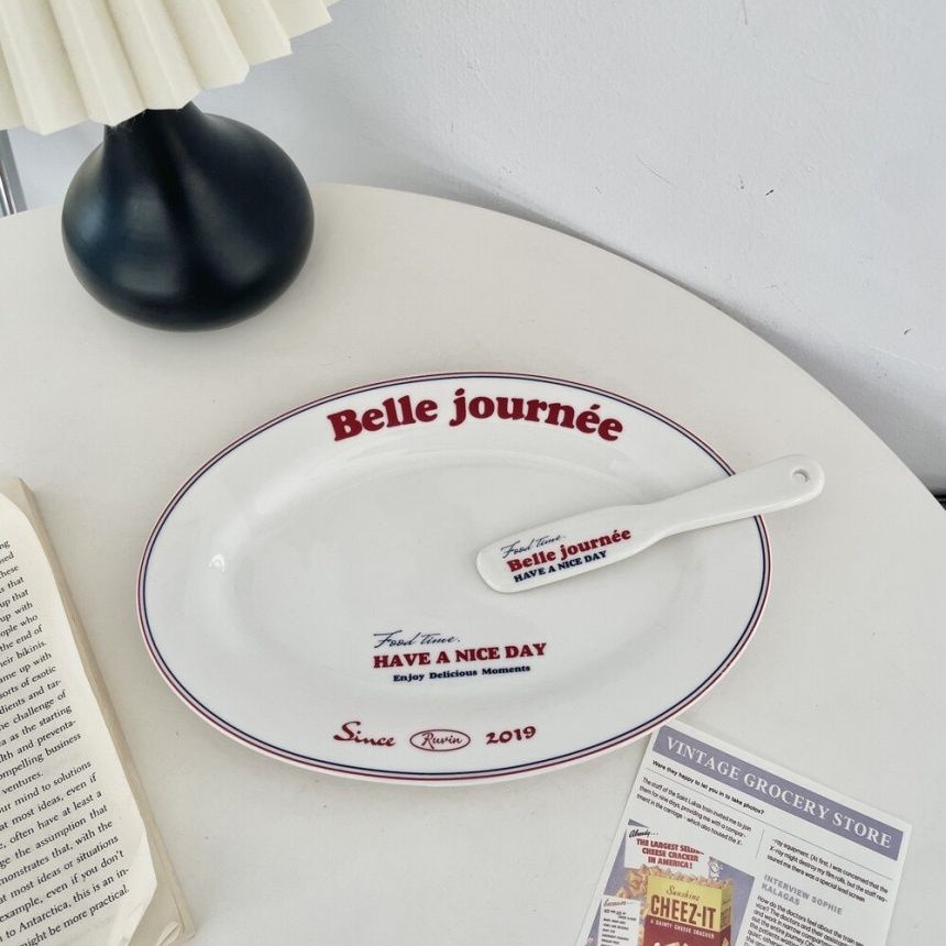 Винтажная простая французская тарелка с французским алфавитом, обеденная тарелка, бытовая керамическая тарелка для завтрака