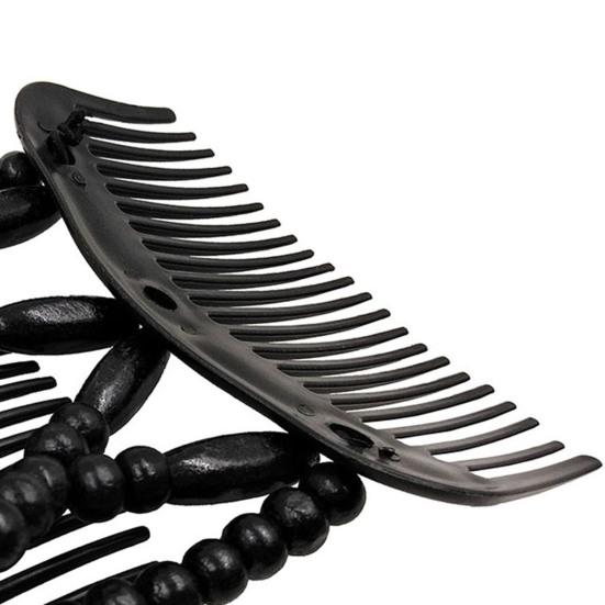 1/4Pcs Women Wooden Beaded Hair Combs Handmade Stretch Double Side Clips Salon Combs Bun Maker Hair Accessories
