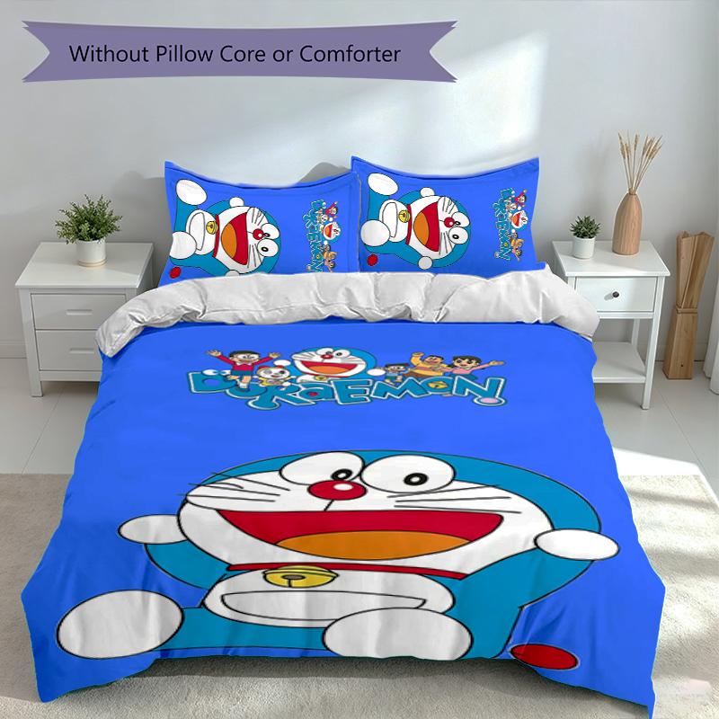 3pcs Doraemon Duvet Cover Set, Includes 1 Duvet Cover and 2 Pillowcases,Skin-Friendly&Comfortable Fabric,Suitable Bedding Sets