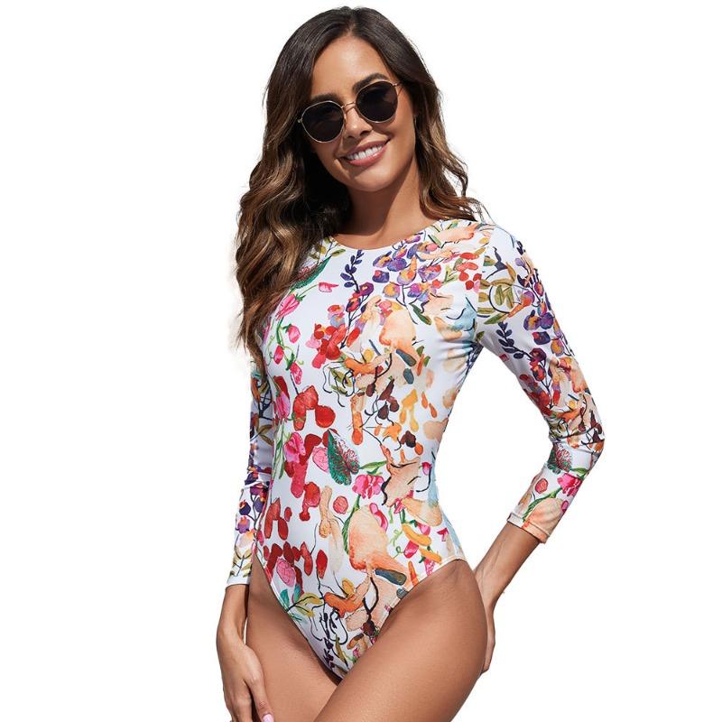 Новый купальник с защитой от солнца, купальник без спинки в европейском и американском стиле с длинным рукавом, женский слитный купальник