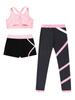 Kids 3 Piece Dance Outfit Tracksuit Girls Cross Nack Tank Sport Bra with Yoga Pants Leggings Ballet Shorts Set