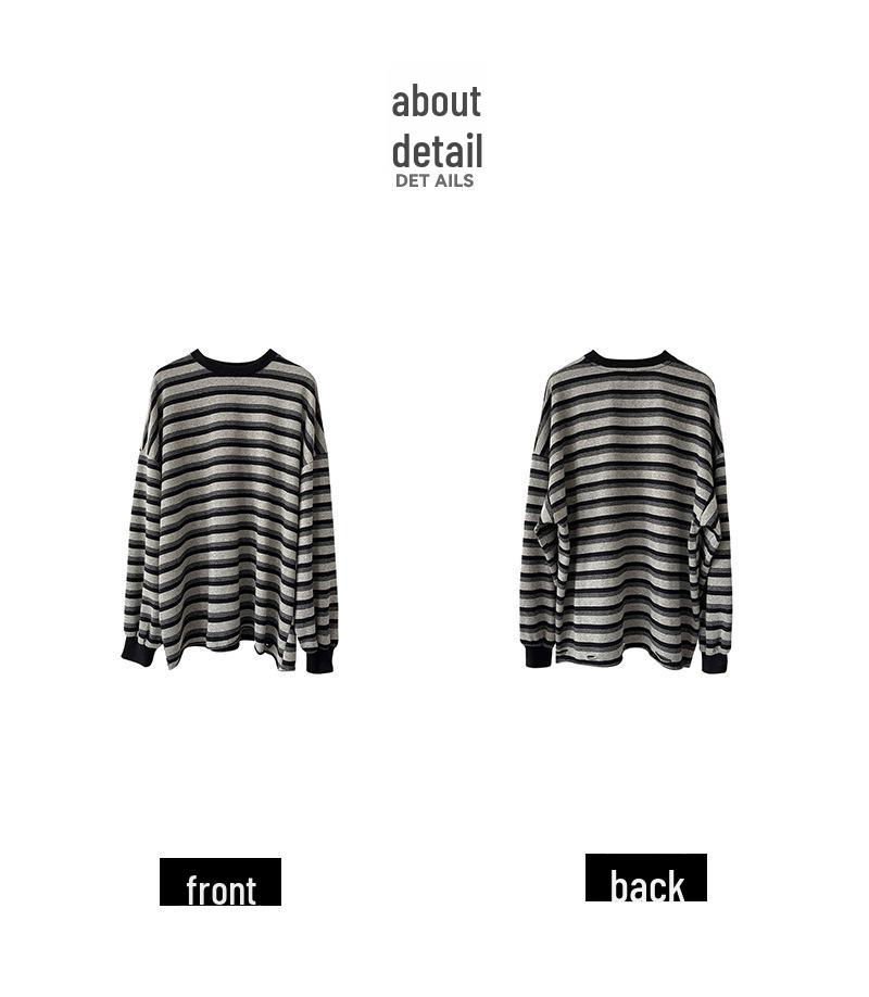 Juzhi 2024 Осенний корейский полосатый контрастный свитер-пуловер с круглым вырезом и длинными рукавами