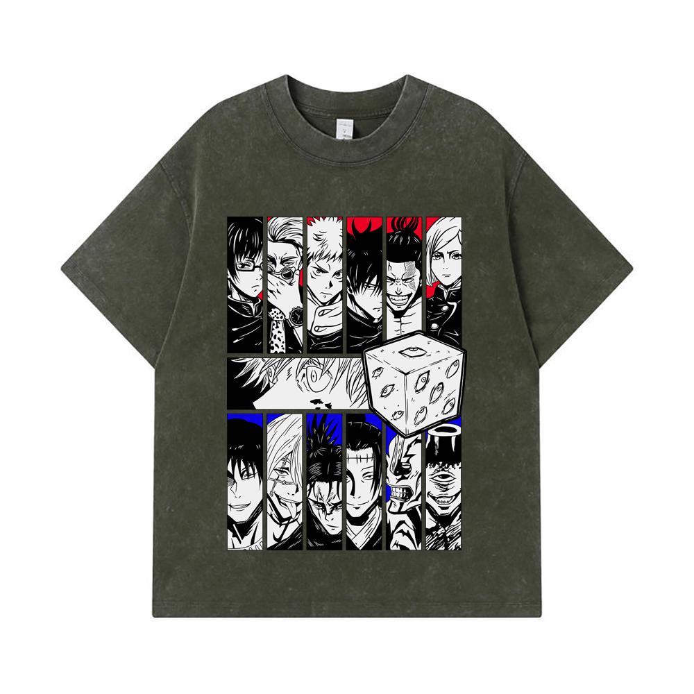 275 GSM Washed T-shirts 100% Cotton Jujutsu Kaisen V39 Print Unisex Heavy Cotton T Shirt