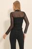 Women's Blouse New Season Fashion Black Turtleneck Tulle Detailed Blouse