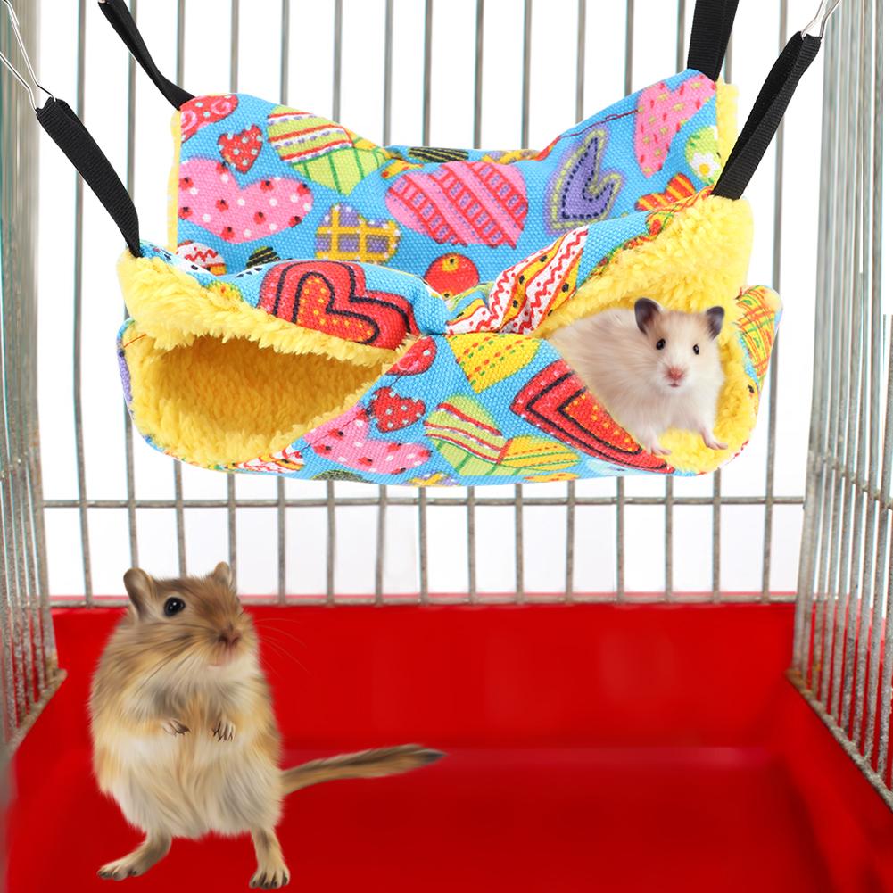 Small Pet Animal Hamster Warm Winter Double Deck Hammock Hanging Bed Cage with Hooks(Peach Heart (20x20cm) )