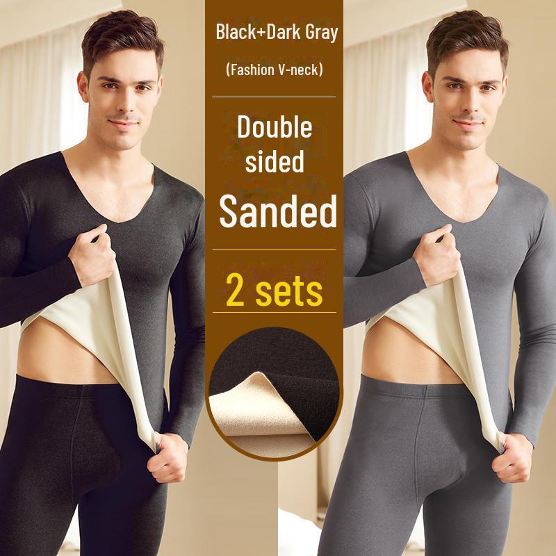 Комплект мужского термобелья: Бесшовный, плотный, сохраняющий тепло осенне-зимний костюм с двухсторонним немецким бархатом.