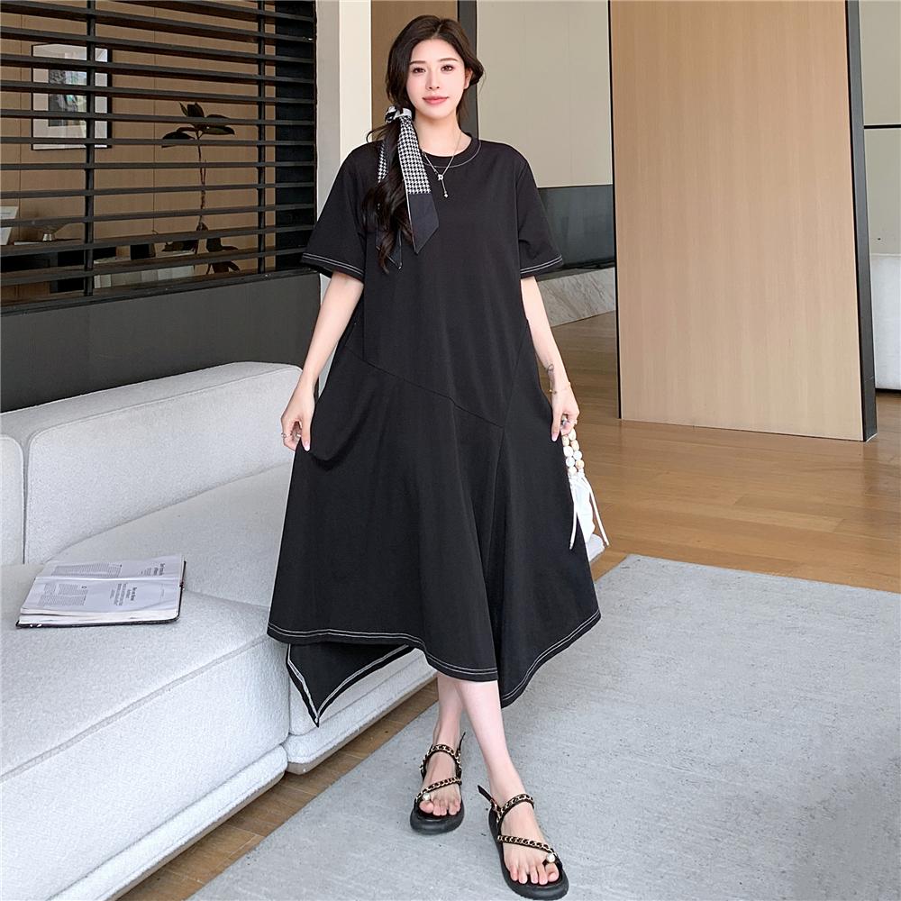 Dimanaf Женское Новое Летнее Платье 2025 Плюс Размер Повседневное Черное Хлопковое Базовое Свободное Длинное Платье Макси Сплошной