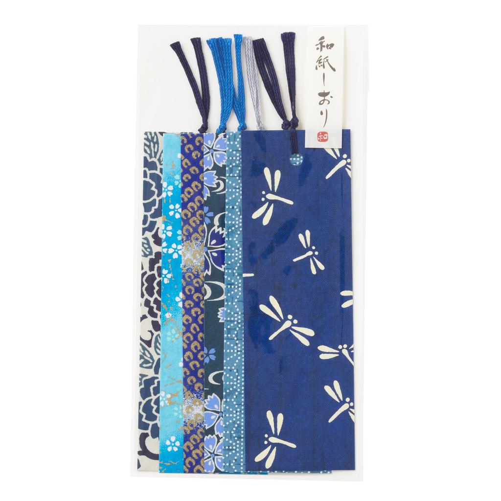 Kawasumi Washi Yuzen Washi Set of Blue Stencil-Dyed Bookmarks, 6,