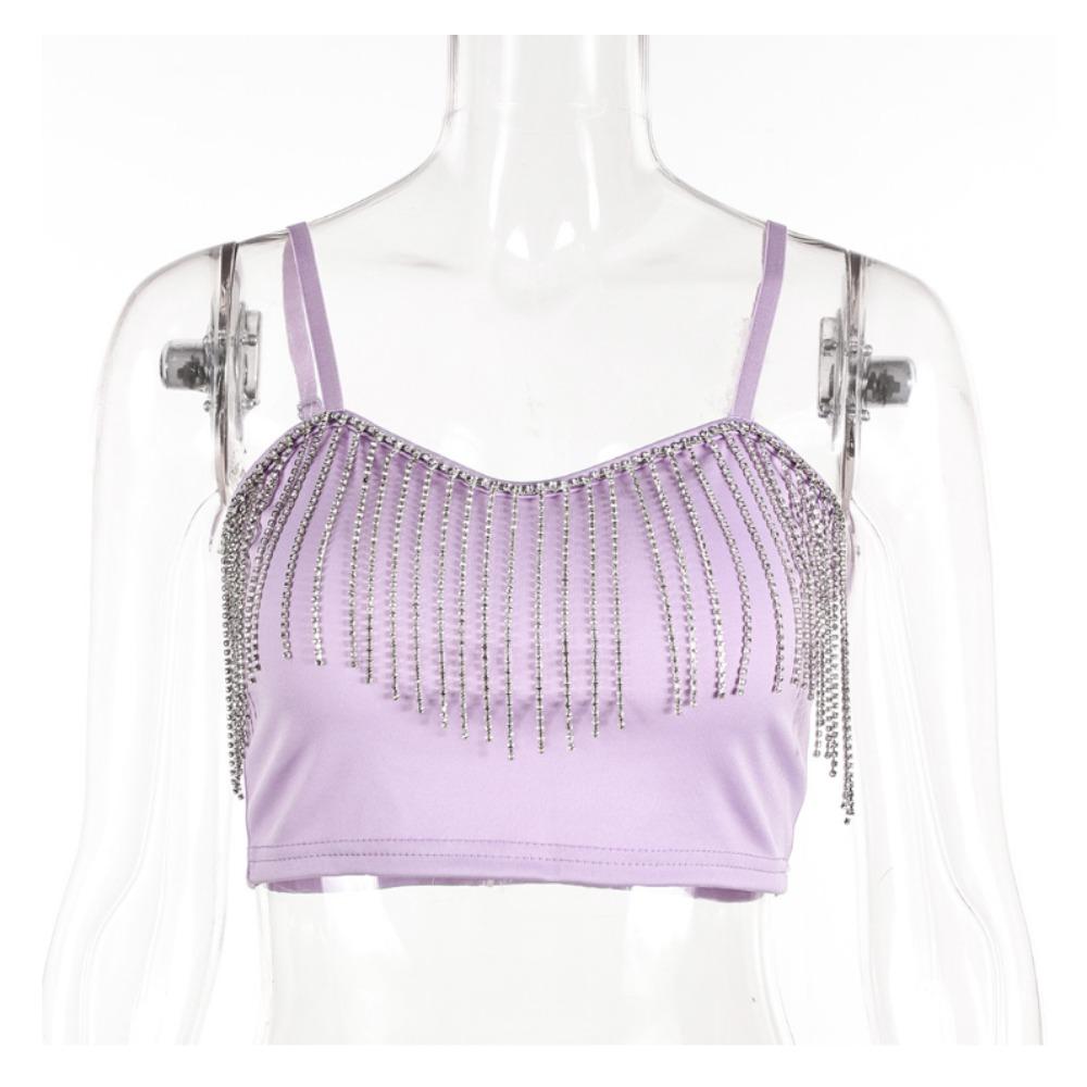 Женский топ для ночного клуба с кисточками и стразами, без бретелек, с цепочкой и подтяжками, сексуальный, универсальный