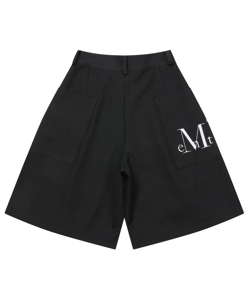 MUCENT Modern Stripe Color Block Wide Pintuck Half Pants