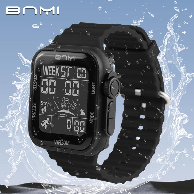 BNMI Original Man Watch Outdoor Sports Multifunctional Waterproof Clock Large Screen Display Students Electronic Digital Watches