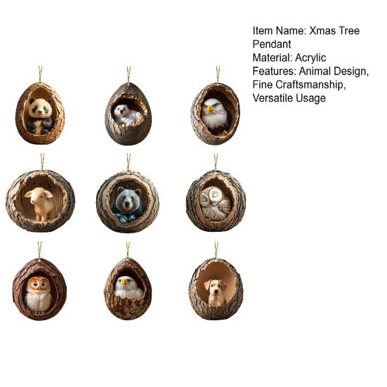 9 шт./набор Подвеска на елку Животное Подвесное украшение 2D Акрил Сова Собака Панда Узор Рождественское украшение