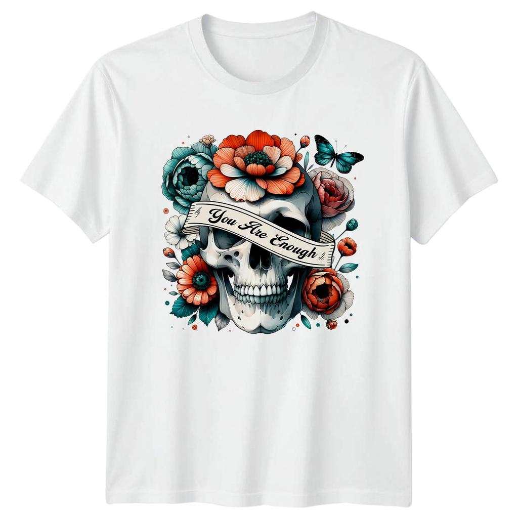 You Are Enough T-Shirt Retro Floral Skull Art Design Gift For Him And Her