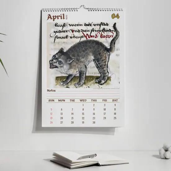 Странные коты в эпоху Возрождения 2026 Настенный календарь 12 средневековых картин с котами Ежемесячный календарь для дома и офиса Забавный подарок для любителей кошек