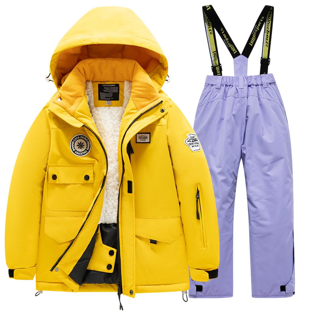Детский модный лыжный комплект для мальчиков и девочек, утолщенный водонепроницаемый теплый лыжный костюм, куртка и брюки, комплект