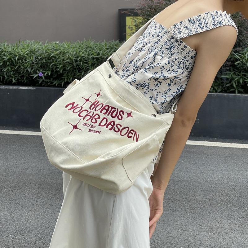 Простая холщовая сумка, большая вместительная сумка на плечо, женская сумка-тоут с вышивкой, сумка-ведро