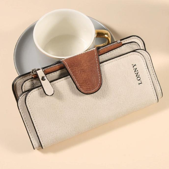 Женский длинный кошелек с зажимом для денег из ПУ кожи, трехслойный, женские кошельки-клатчи, цветной блок, ретро, кошелек для монет, держатель для карт