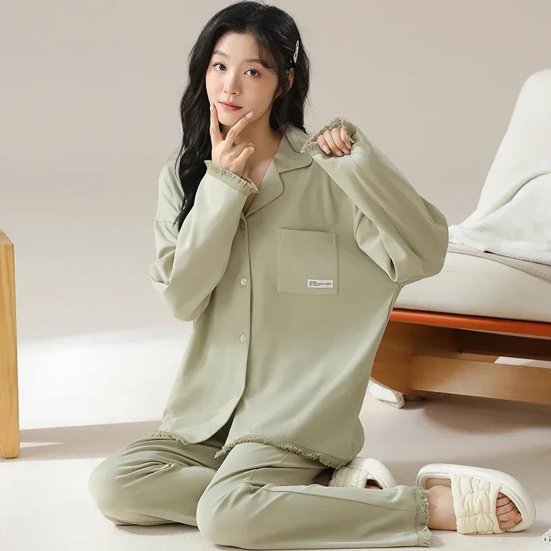 Осенне-зимняя хлопковая пижама для женщин, с длинными рукавами, женская одежда для сна, кардиган, пижамы с V-образным вырезом, японская женская домашняя одежда