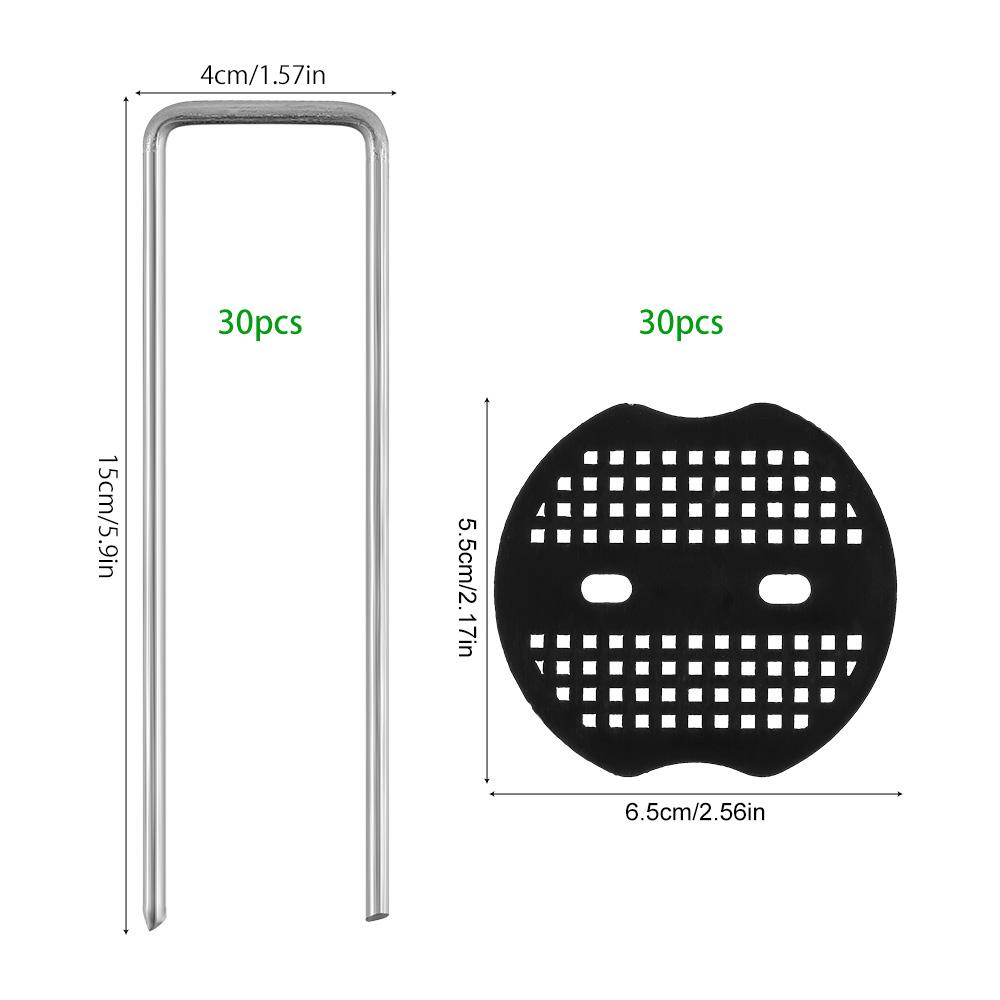 30/60/90pcs Garden Pegs Rust-resistant U Shaped Metal Pins Duty Spikes Ground Staple with Buffer Washers for Securing Plant Weed