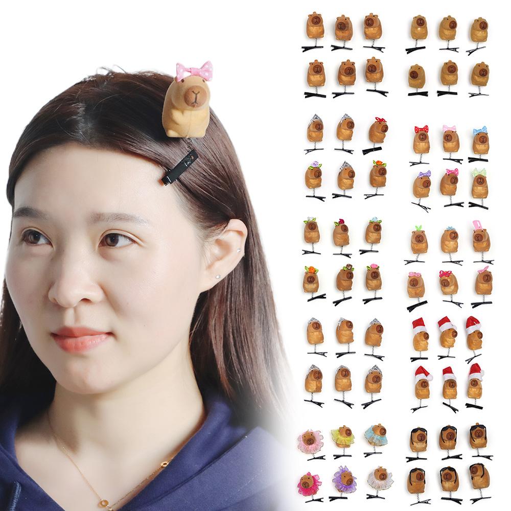 6pcs Kawaii Capybara Spring Hair Clip 3D Plush Hairpin Children Headwear  Photo Prop